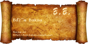 Böm Baksa névjegykártya